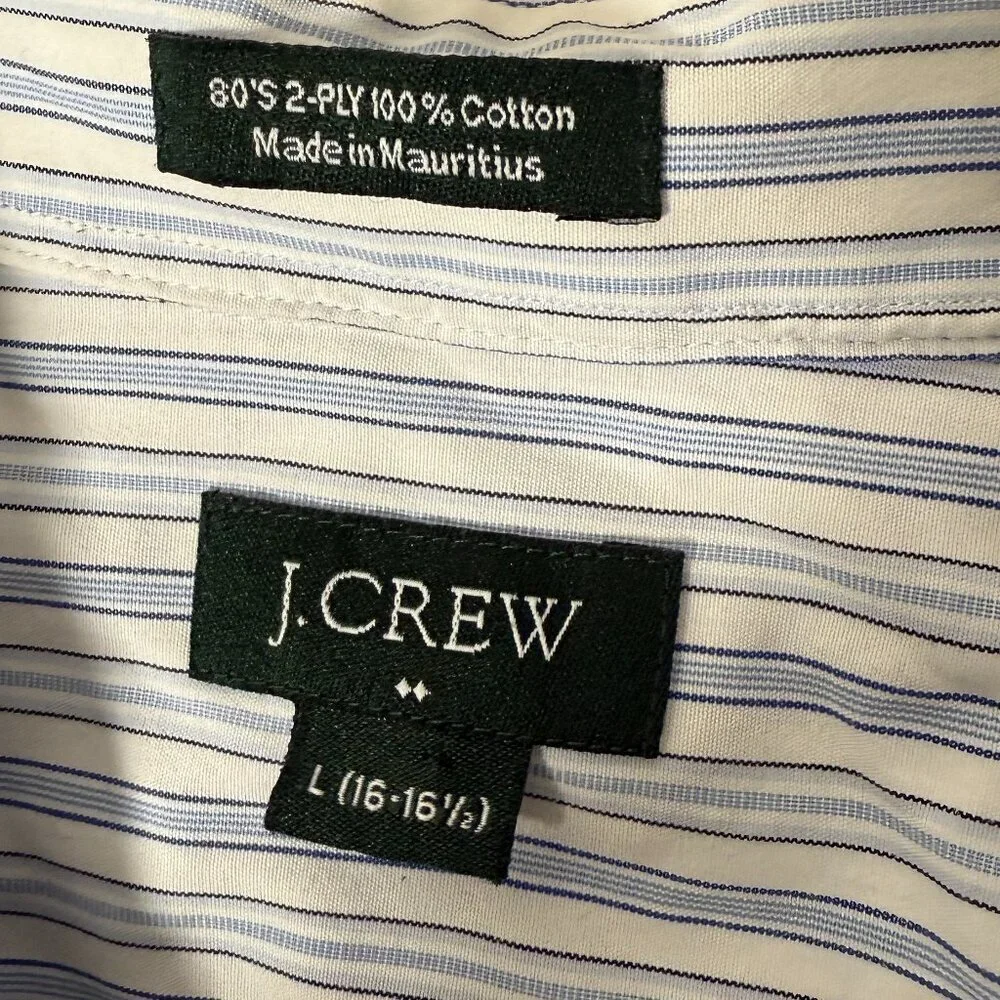 J. Crew Button Down Blue Stripe Shirt 80's 2-Ply 100% Cotton Sz L (16-16 1/2)